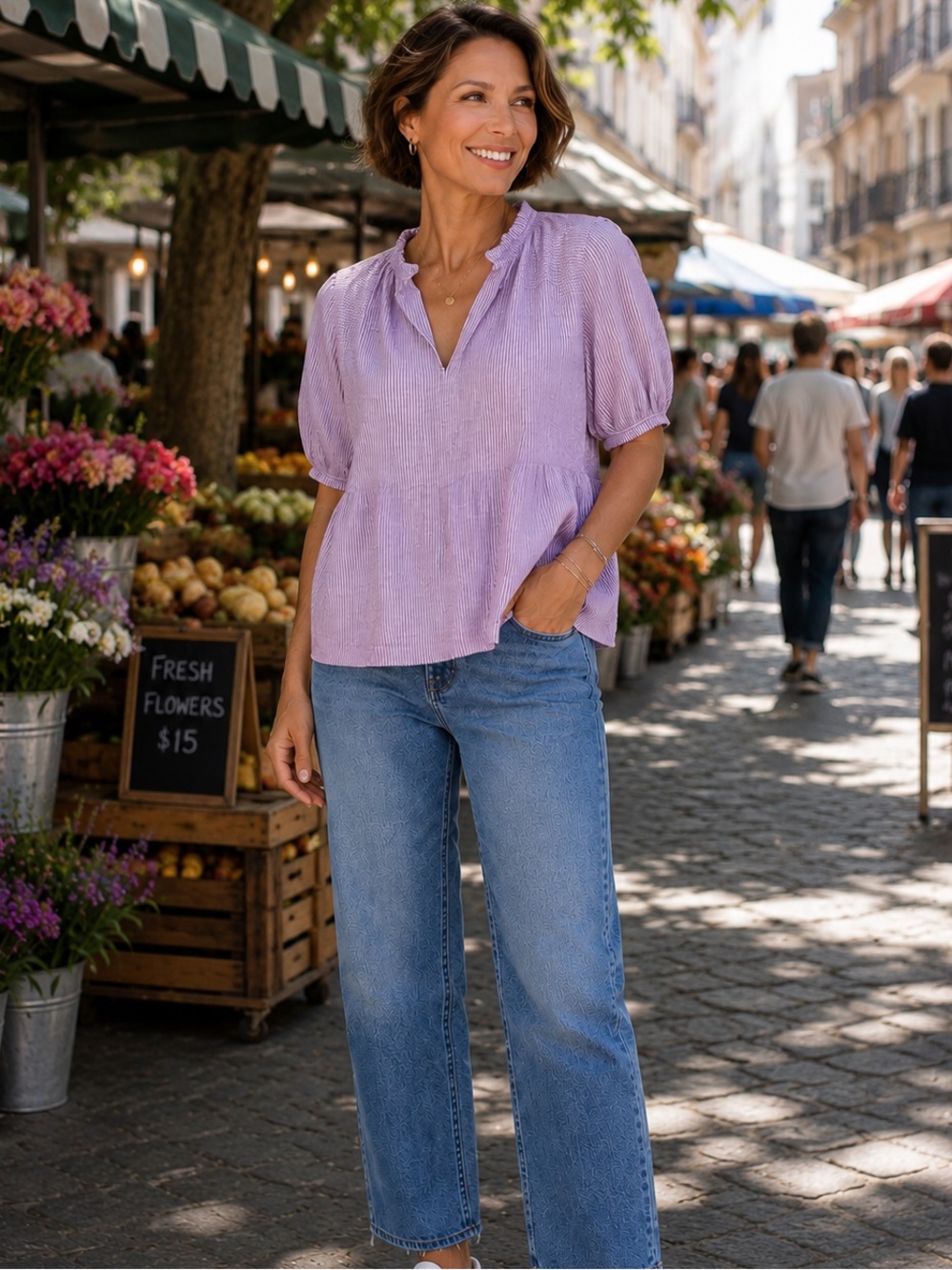Kyra Purple Striped Linen Top in S